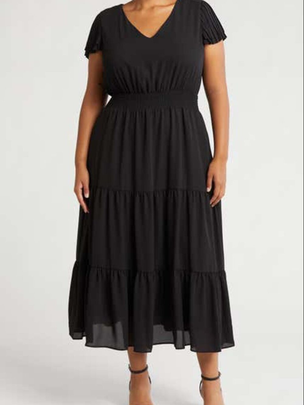 NWT Nanette Lepore Pleated Sleeve Smocked Tiered Maxi Dress Black 10 NWT